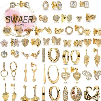 איכות גבוהה Pandorars זהב 14k יפה חיטה פרפר בצורת לב-טבעת עגילים Diy מתנה לנשים